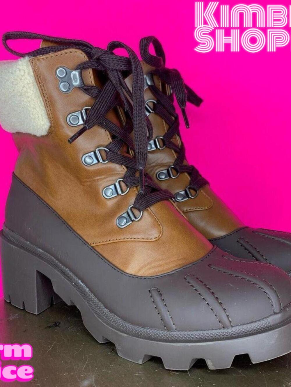 Madden Girl Bubbles Lug Sole Lace-Up Block Heel Duck Boots US 9.5 UK 7